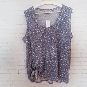 Studio B By Bobeau U Neck Scoop Neck Top Plus Size 1X Blue Pink Polka Dot NEW